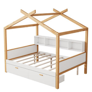 Natural Solid Wood Full Bed Frame Sturdy Farmhouse Style for a Cozy Bedroom Retreat