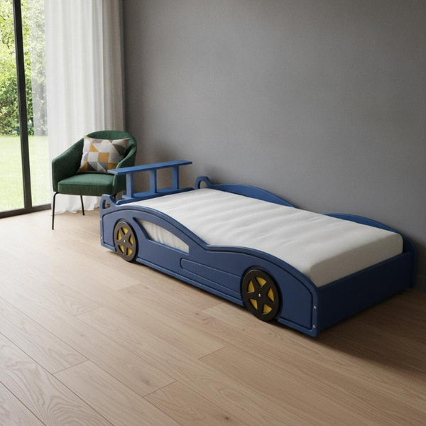 Solid Wood Race Car Twin Bed Frame for Kids Bedroom Fun Sporty Playroom Design