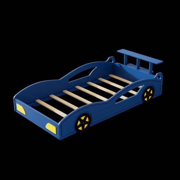 Solid Wood Race Car Twin Bed Frame for Kids Bedroom Fun Sporty Playroom Design