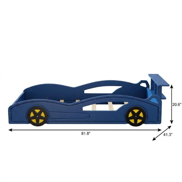Solid Wood Race Car Twin Bed Frame for Kids Bedroom Fun Sporty Playroom Design