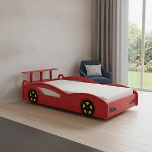 Solid Wood Race Car Twin Bed Frame for Kids Bedroom Fun Sporty Playroom Design