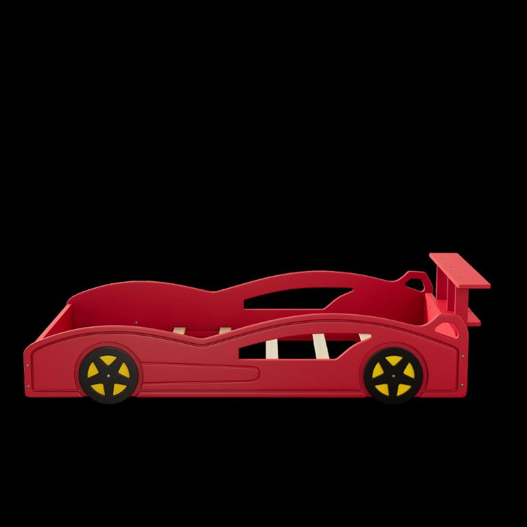 HomeRoots Solid Wood Race Car Twin Bed Frame for Kids Bedroom Fun Sporty Playroom Design Red 768503