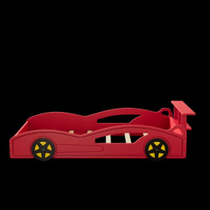 HomeRoots Solid Wood Race Car Twin Bed Frame for Kids Bedroom Fun Sporty Playroom Design Red 768503