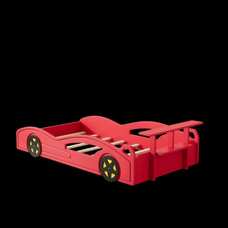 HomeRoots Solid Wood Race Car Twin Bed Frame for Kids Bedroom Fun Sporty Playroom Design Red 768503