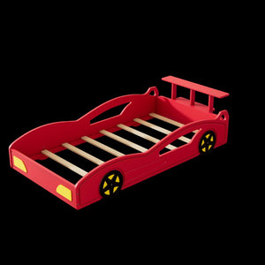 Solid Wood Race Car Twin Bed Frame for Kids Bedroom Fun Sporty Playroom Design