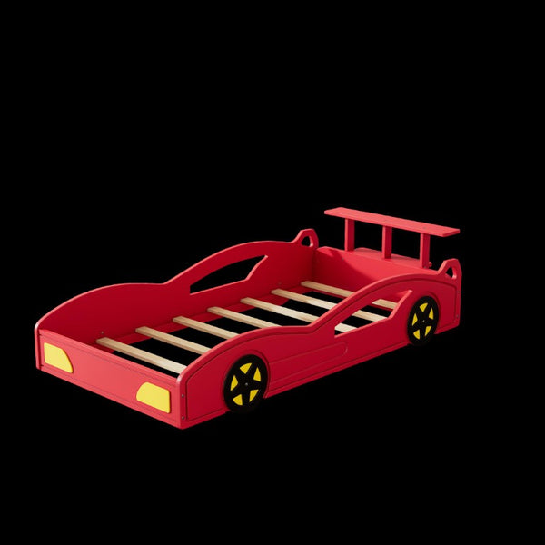 Solid Wood Race Car Twin Bed Frame for Kids Bedroom Fun Sporty Playroom Design