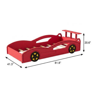 Solid Wood Race Car Twin Bed Frame for Kids Bedroom Fun Sporty Playroom Design