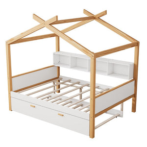 Natural Solid Wood Full Bed Frame Sturdy Farmhouse Style for a Cozy Bedroom Retreat