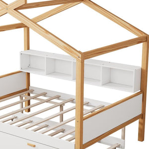 Natural Solid Wood Full Bed Frame Sturdy Farmhouse Style for a Cozy Bedroom Retreat