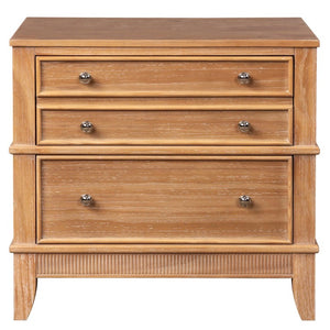 Set of Two Solid Wood Ribbed Nightstands with Three Drawers for Bedroom Storage