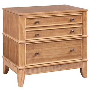 Set of Two Solid Wood Ribbed Nightstands with Three Drawers for Bedroom Storage