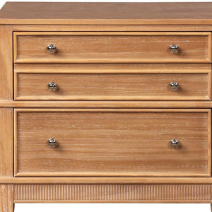 Set of Two Solid Wood Ribbed Nightstands with Three Drawers for Bedroom Storage