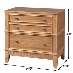 Set of Two Solid Wood Ribbed Nightstands with Three Drawers for Bedroom Storage