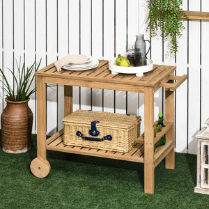 English Elm Outsunny Outdoor Bar Cart - Versatile Wood Rolling Serving Cart With Wine Holders & 2 Shelves W2225P174461-GIGA