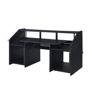 English Elm Rectangular Studio Music Desk with Pullout Tray, Headphone Hooks and Sturdy Pro Equipment Mounting Black B016P323364