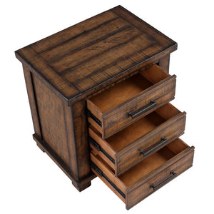 25 Inch Solid Wood Three Drawer Nightstand for Bedroom Storage Rustic Natural Finish