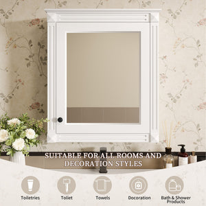 English Elm 24'' 24'' Wall Mounted Bathroom Mirror Cabinet with Adjustable Shelves, Space-Saving Modern Storage Solution White N710P195492K