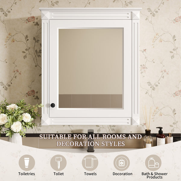 English Elm 24'' 24'' Wall Mounted Bathroom Mirror Cabinet with Adjustable Shelves, Space-Saving Modern Storage Solution White N710P195492K