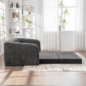 English Elm 71" Chenille Pull Out Sleeper Loveseat Convertible Floor Couch for Dorm or Guest Bedroom Gray W3118P388902