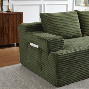 English Elm L-Shaped Cloud Sectional Sofa - Cozy Modular Sleeper, No Assembly, Durable Green Corduroy Design W2339P409432