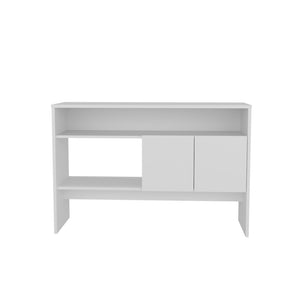 English Elm Console Midway Engineered Wood Console Table in White with Spacious Top Shelf, Lower Open Shelf & Cabinet for Stylish Living Room Storage and Durable Design B092P238696