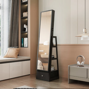 English Elm 360°swivel Jewelry Armoire with Led Lit Interior Full Length Mirror and Locking Drawers W3406P411294