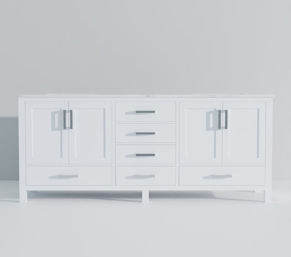 English Elm White Double Bath Vanity 80" W With Carrara Marble Top - Elegant Design, Ample Storage & Durability B2731P258933-GIGA