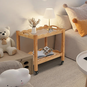 English Elm Solid Rubberwood Two Tier Rolling Table with Locking Casters for Modern Living W3040P455688