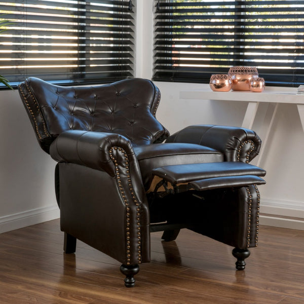 English Elm Push Recliner with Tufted Back Nailhead Trim and Turned Legs for Refined Living 57337.00PU