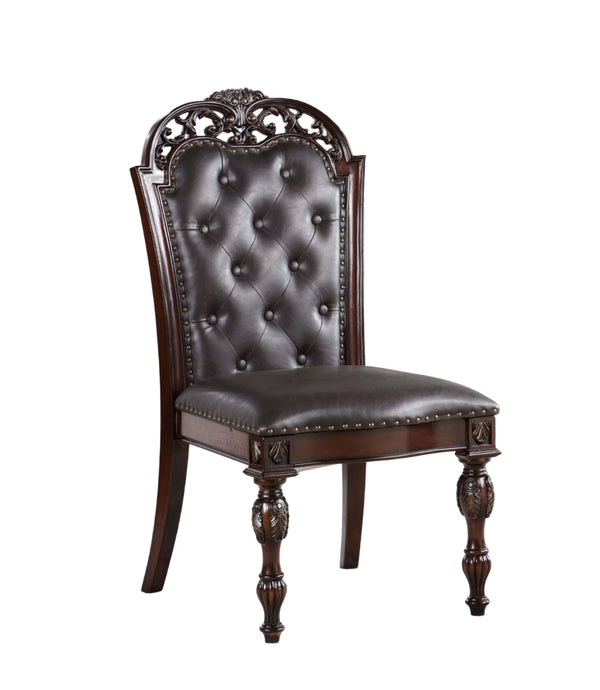 English Elm Traditional Tufted Side Chairs Set of 2 in Cherry Finish with Nailhead Trim, Carved Baroque Legs, Espresso Upholstery Brown 48 L x 24 W x 15 H B011P197299