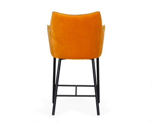 VIG Furniture Exodus Orange Velvet Counter Stool With Foam Cushioning, Black Cast Iron Legs & Felt Pads — Modern Chic VGEUMC-9118CH-A-C