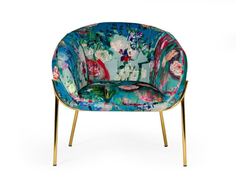 VIG Furniture Falco Floral Velvet Dining Accent Chair With Gold Stainless Steel Legs, Plush Foam, Tailored Seams VGEUMC-9581CH-A