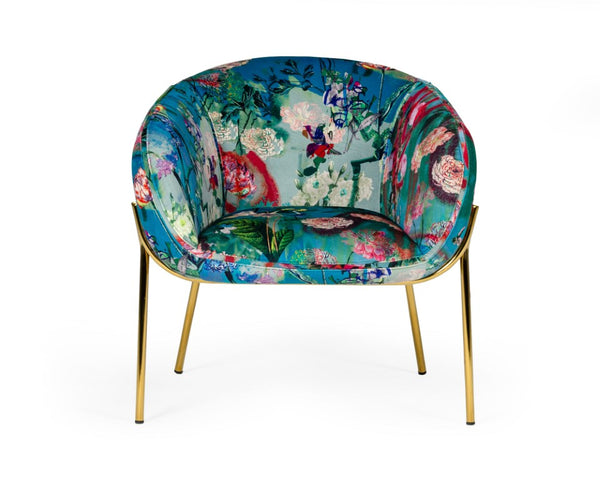 VIG Furniture Falco Floral Velvet Dining Accent Chair With Gold Stainless Steel Legs, Plush Foam, Tailored Seams VGEUMC-9581CH-A