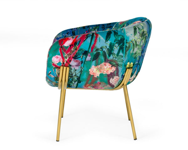 VIG Furniture Falco Floral Velvet Dining Accent Chair With Gold Stainless Steel Legs, Plush Foam, Tailored Seams VGEUMC-9581CH-A