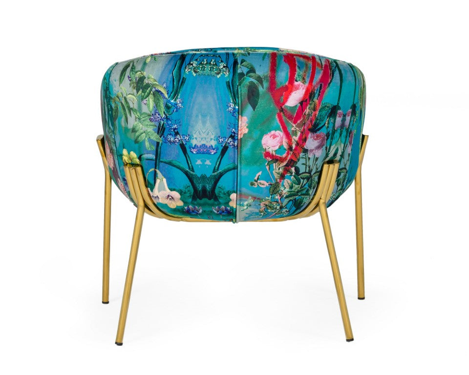 VIG Furniture Falco Floral Velvet Dining Accent Chair With Gold Stainless Steel Legs, Plush Foam, Tailored Seams VGEUMC-9581CH-A
