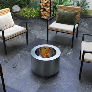 English Elm Outsunny 32 Inch Outdoor Propane Gas Fire Pit Table with 50,000 BTU, Faux Stone Square Design, Lava Rocks, Rain Cover Silver W2225P217256