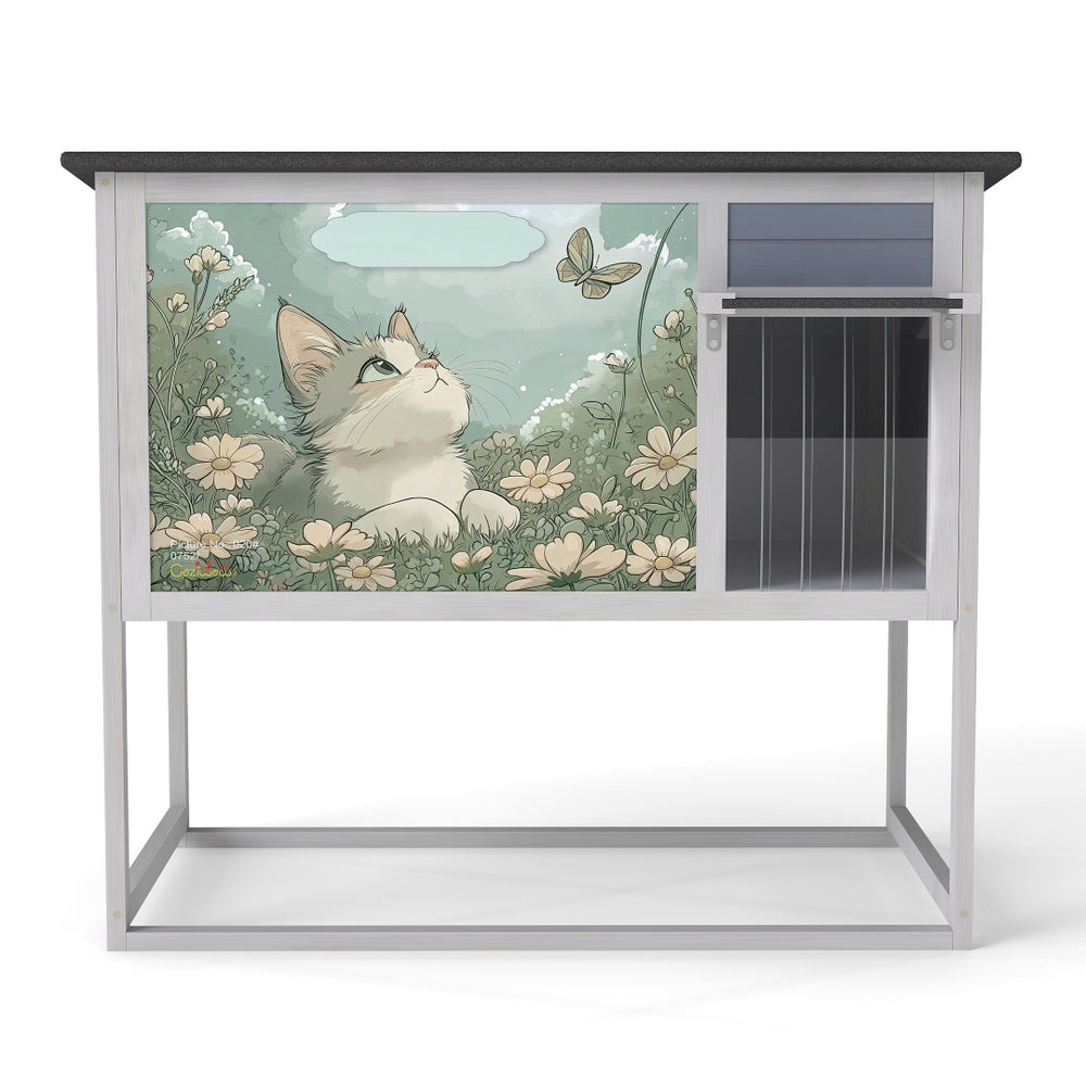 English Elm 2-tier Pine Rabbit Hutch on Wheels with Ramp Removable Tray and Openable Roof W2181P356242