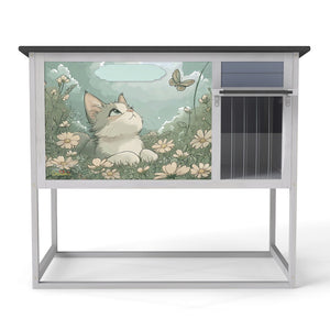 English Elm 2-tier Pine Rabbit Hutch on Wheels with Ramp Removable Tray and Openable Roof W2181P356242