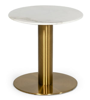 VIG Furniture Fairway White Marble End Table With Brushed Gold Pedestal – Mid-Century Glam Accent, 19.7" H VGEUMC-6931ET
