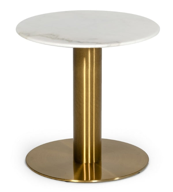 VIG Furniture Fairway White Marble End Table With Brushed Gold Pedestal – Mid-Century Glam Accent, 19.7" H VGEUMC-6931ET