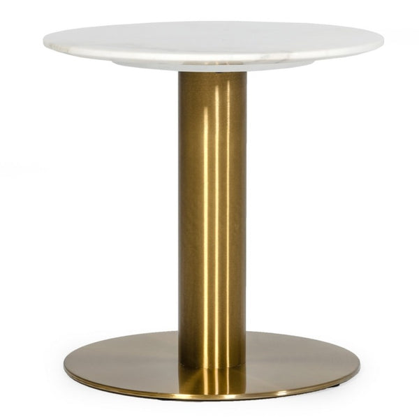 VIG Furniture Fairway White Marble End Table With Brushed Gold Pedestal – Mid-Century Glam Accent, 19.7" H VGEUMC-6931ET