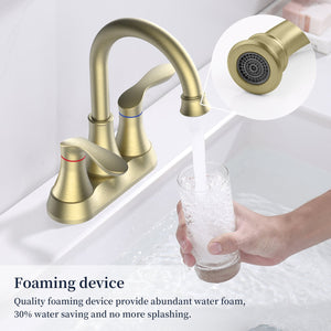 English Elm Bathroom Faucet Brushed Gold - 2-Handle 360° High Arc Swivel Spout With Pop-Up Drain & Hoses T3177P277464