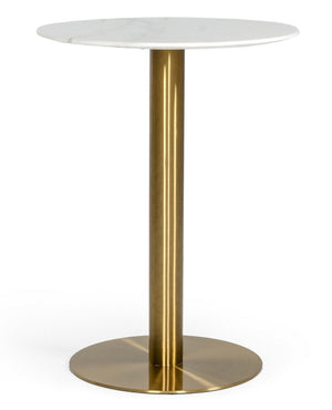 VIG Furniture Fairway Glam Marble Bar Table — 29.5" Round White Marble Top, Brushed Gold Pedestal, 440Lb Capacity VGEUMC-6931BT