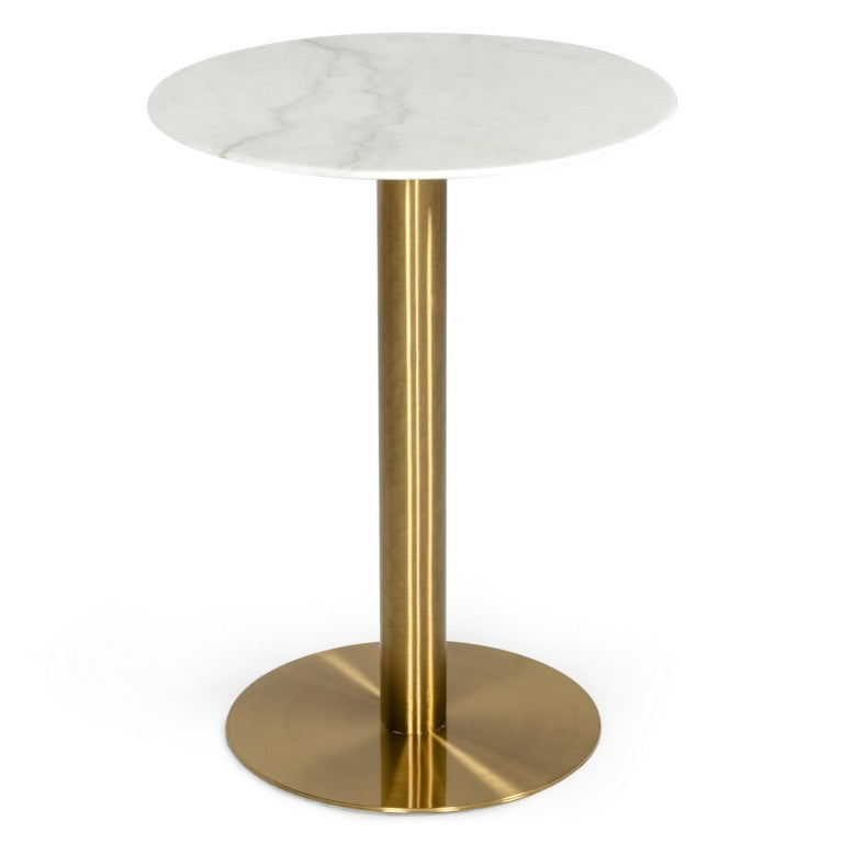 VIG Furniture Fairway Glam Marble Bar Table — 29.5" Round White Marble Top, Brushed Gold Pedestal, 440Lb Capacity VGEUMC-6931BT