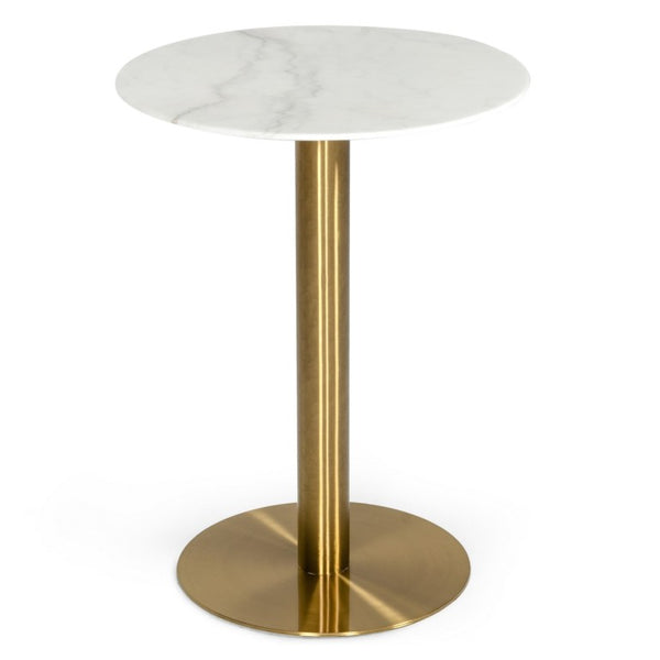 VIG Furniture Fairway Glam Marble Bar Table — 29.5" Round White Marble Top, Brushed Gold Pedestal, 440Lb Capacity VGEUMC-6931BT