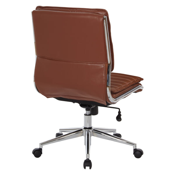 OSP Home Furnishings Armless Mid-back Faux Leather Office Chair with Lumbar Support and Chrome Base Saddle SPX23592C-U41