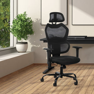 OSP Home Furnishings Ventilated Mesh Office Chair with Lumbar Support Adjustable Headrest and Ergonomic Tilt EM14622HR-3