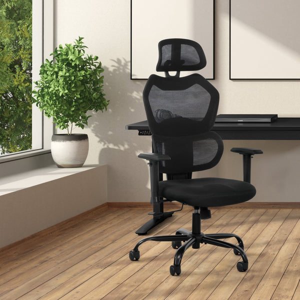 OSP Home Furnishings Ventilated Mesh Office Chair with Lumbar Support Adjustable Headrest and Ergonomic Tilt EM14622HR-3