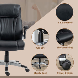 English Elm Vinsetto Executive Massage Office Chair With 6 Vibration Points, Heated Faux Leather Computer Desk Chair With Flip-Up Armrest, Adjustable Height, Swivel Wheels, Black