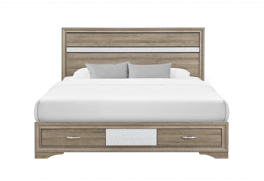 HomeRoots Brown Solid Wood King Storage Bed with Under Frame Drawers for Bedroom 768822